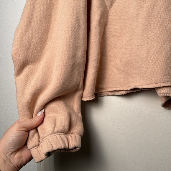 Relaxed Fit Aerie Tan Cropped Quarter Button Sweatshirt Size Medium - Picture 3 of 6